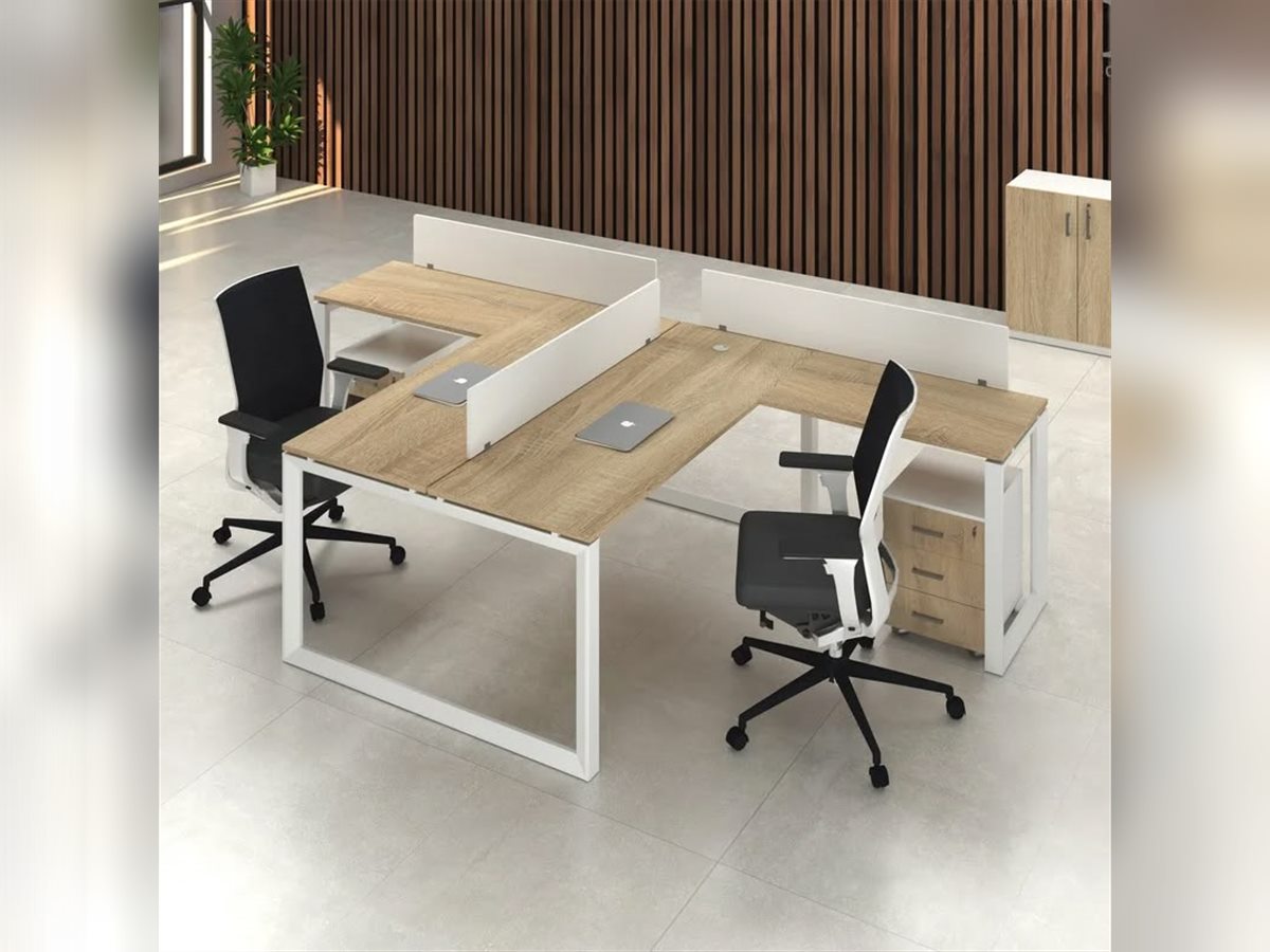 Bureau d'angle en L deux places